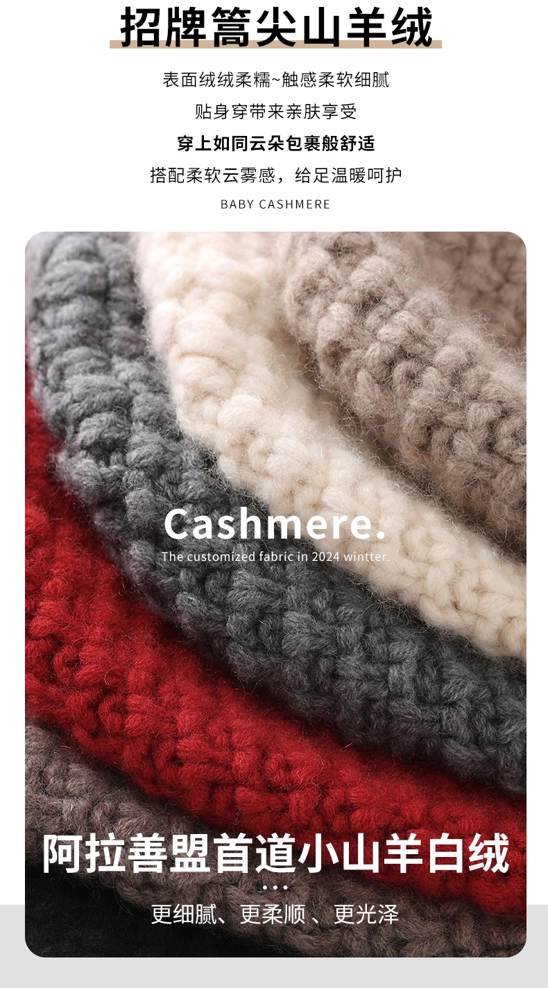 Damen-Strickmütze aus 100 % Kaschmir mit handgefertigter Quaste, rot, warmer Gehörschutz, Winter-Kopfwickel, modische Krawatte, Winter-Accessoire – Detail 4
