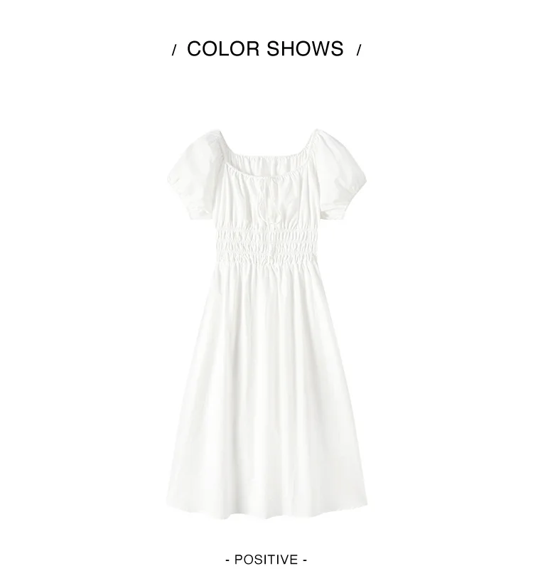 Dress Women Gentle And Elegant Summer New French-Style Square Collar Waist Cinched Mid-Length Fresh