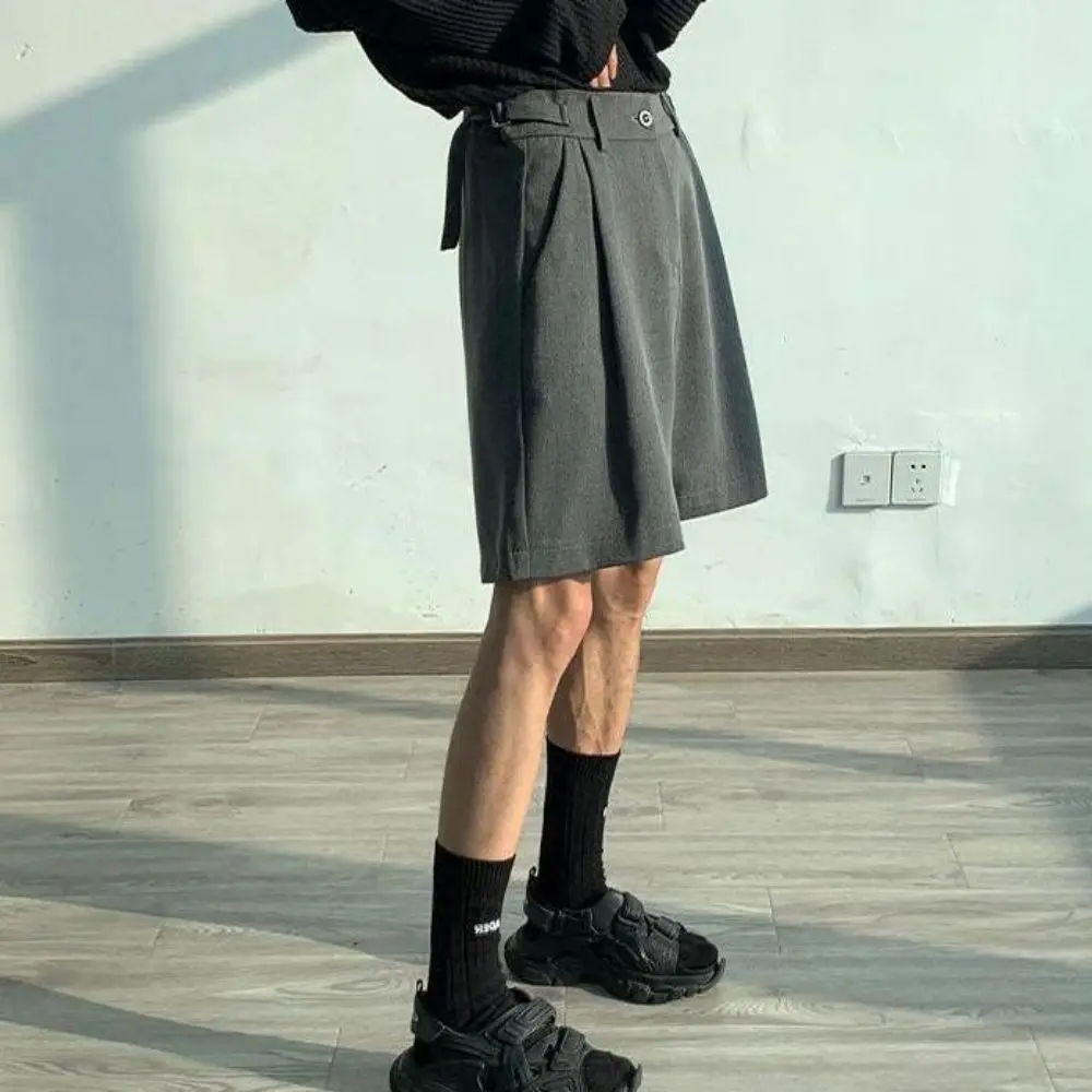 Fashion Casual Shorts Men Summer Korean Chic Wide Leg Trousers Male Knee-length Sashes Draped Loose Retro Popular High Street 5