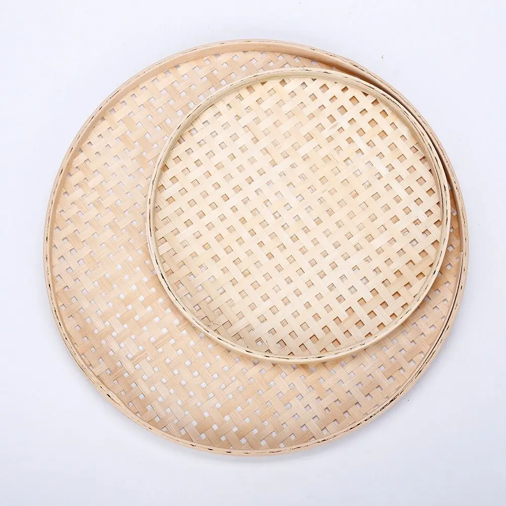 High Quality Handmade Weaving Bamboo Sieve Raft 6 Sizes Easy To Clean Storage Basket Kitchen Storage Trays Home Decor