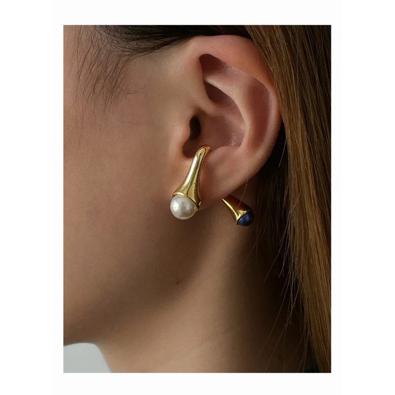 Ottone Con Gioielli Da Donna In Oro 18 Carati Party Boho T Show Gown Runway Rare Coreano Giappone Trendy Faux Pearl Piercing Stud Earring