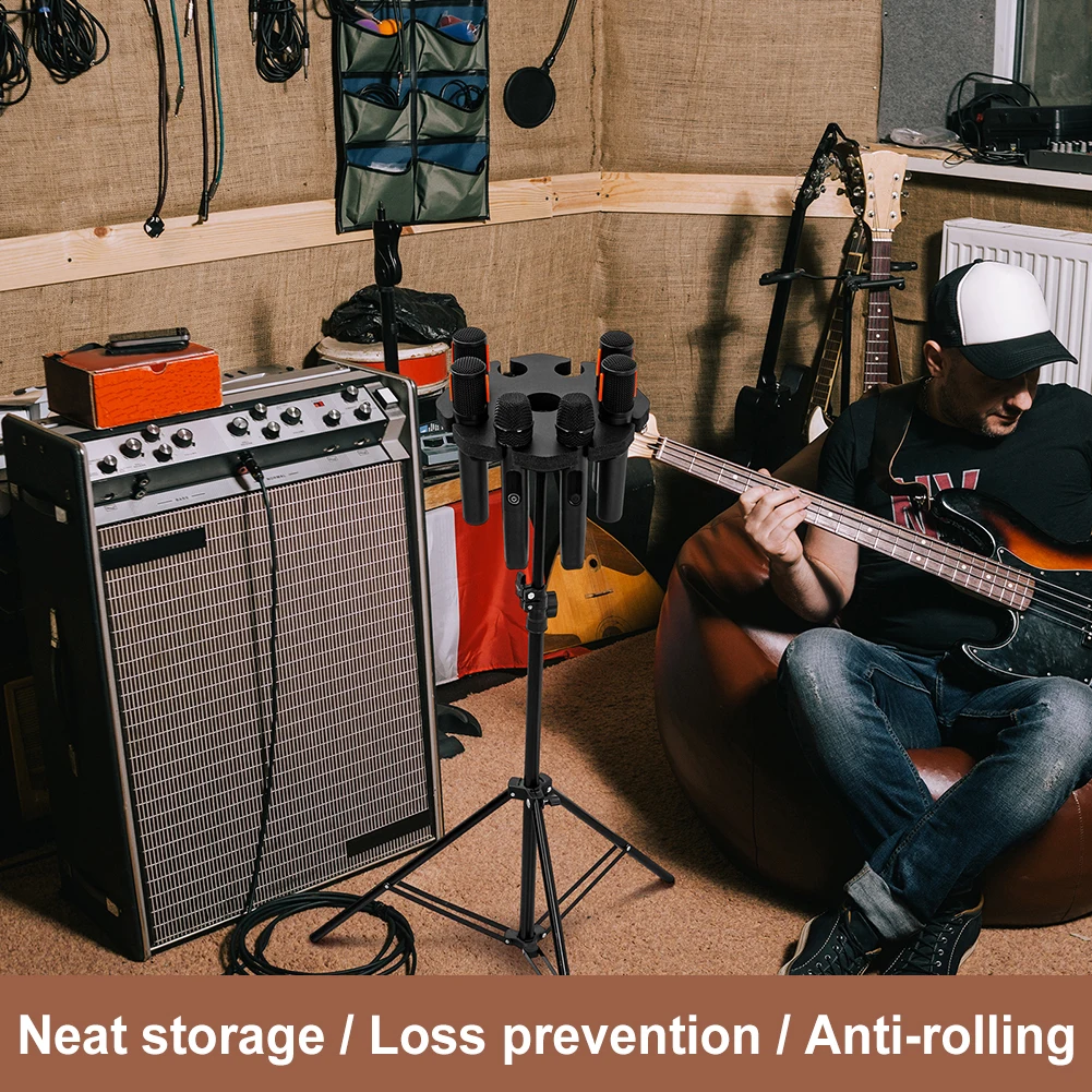 8-Slot Multi Microphone Rack Detachable Wired and Wireless Mic Holder Wear Resist Microphones Storage Organizer for Stage Show
