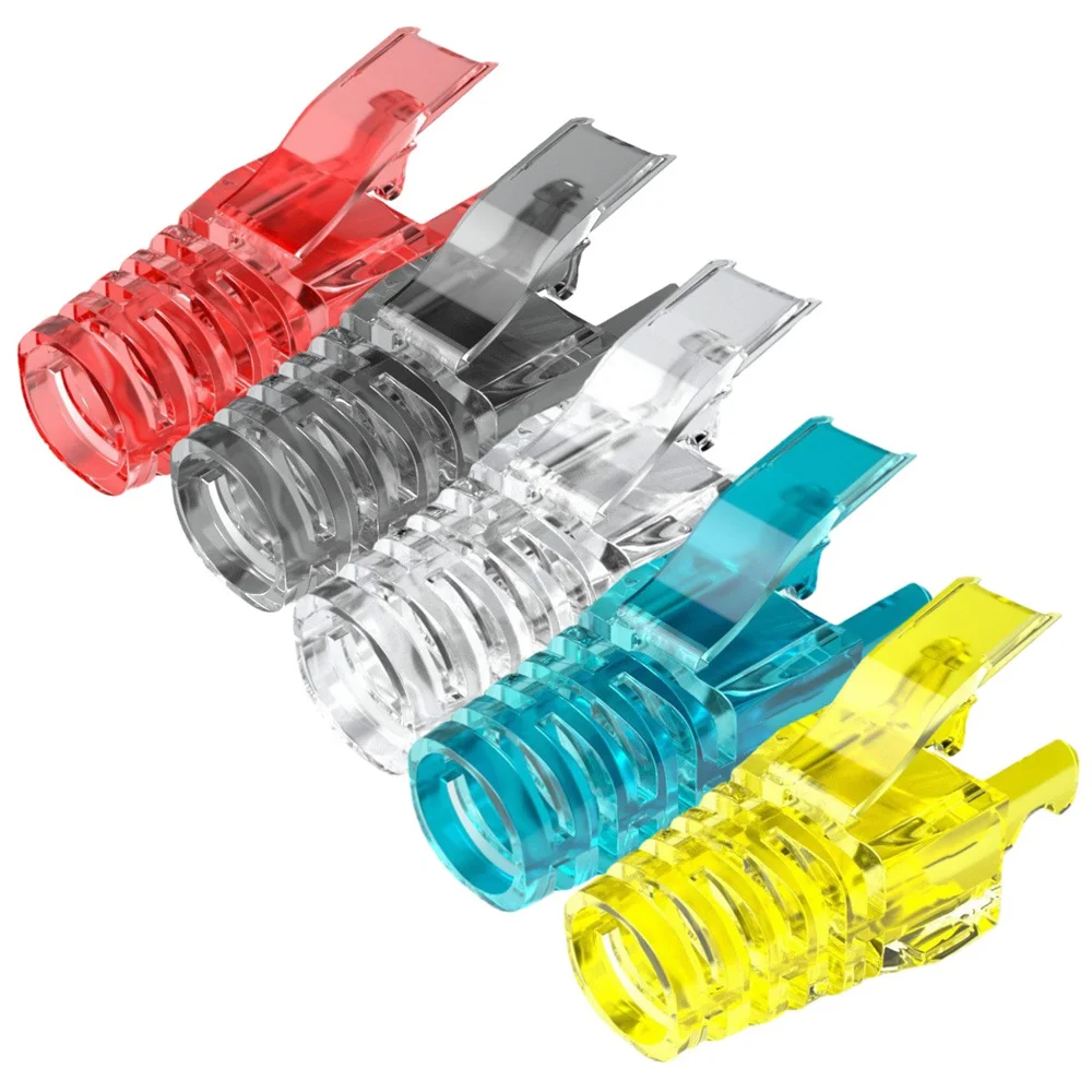 Ethernet Cable Cover 100Pcs/Set Colorful Clear RJ45 Standard Ethernet Network Cable Strain Relief Boots Cable Connector Plug Covers CAT5 CAT6