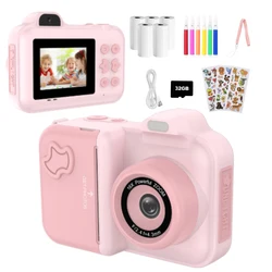 Kids' Instant Print Digital Camera - Dual Lens Photo and Video with Thermal Printing (Pink)