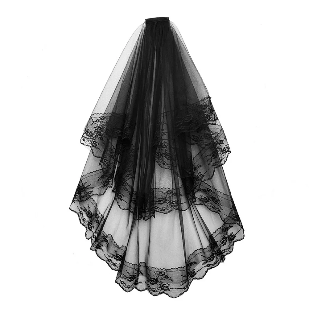

Party Accessories Bride Wedding Veil Double Layer Halloween Cosplay Black for Photography Elegant Dress up