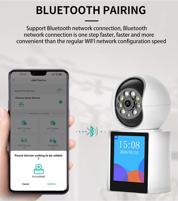 WIFI 3MP Video Intercom Camera w/ Built-in Screen, AI Human Tracking, 355° Rotation, HIFI Sound, Cloud/SD Storage, Battery+Wired 5
