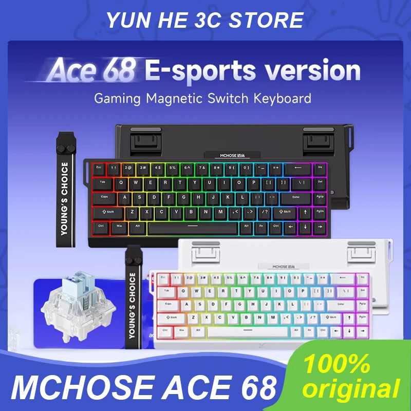 MCHOSE Ace 68 Mechanical Keyboard Wired Hall Effect Ice Blue Magnetic Switch Hot Swap Esports PC Gaming Keyboard Valorant Office