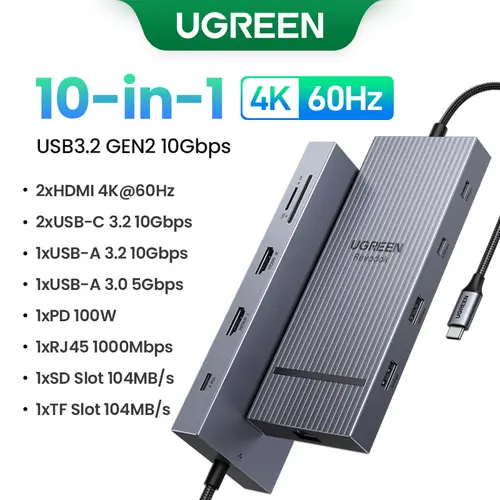 UGREEN 12-in-1 USB HUB Type-C to 2HDMI 4K120Hz DP USB3.2 10Gbps SD/TF RJ45 PD100W for MacBook Dell HP Laptop Accessories Docking - Image 13