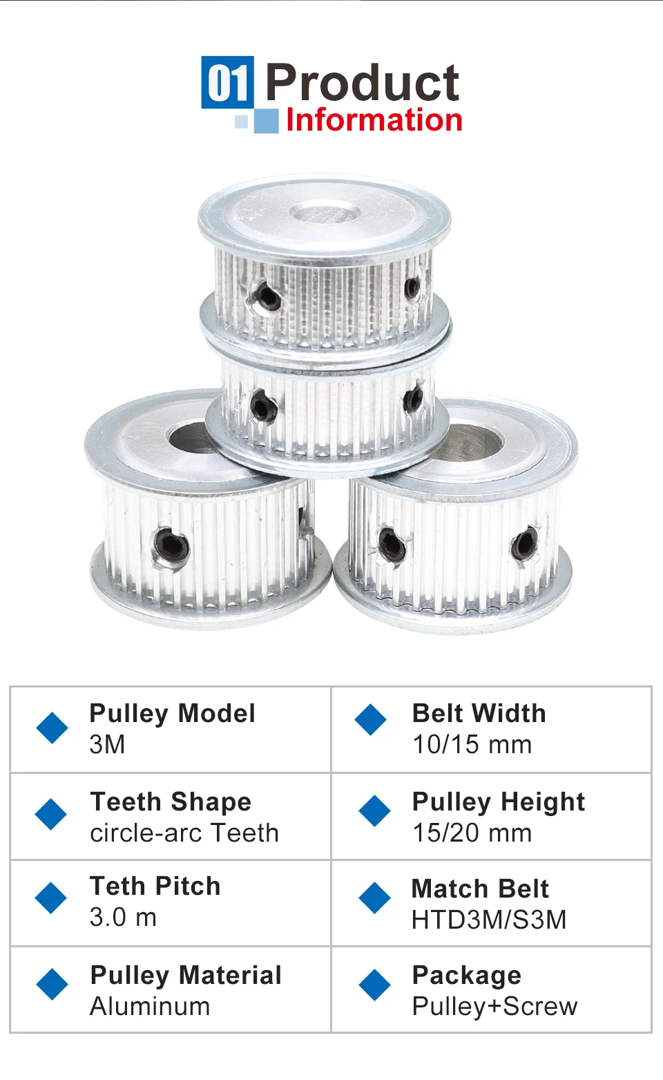 3M-80T AF Forma Polia Cronometrando Furo Interno