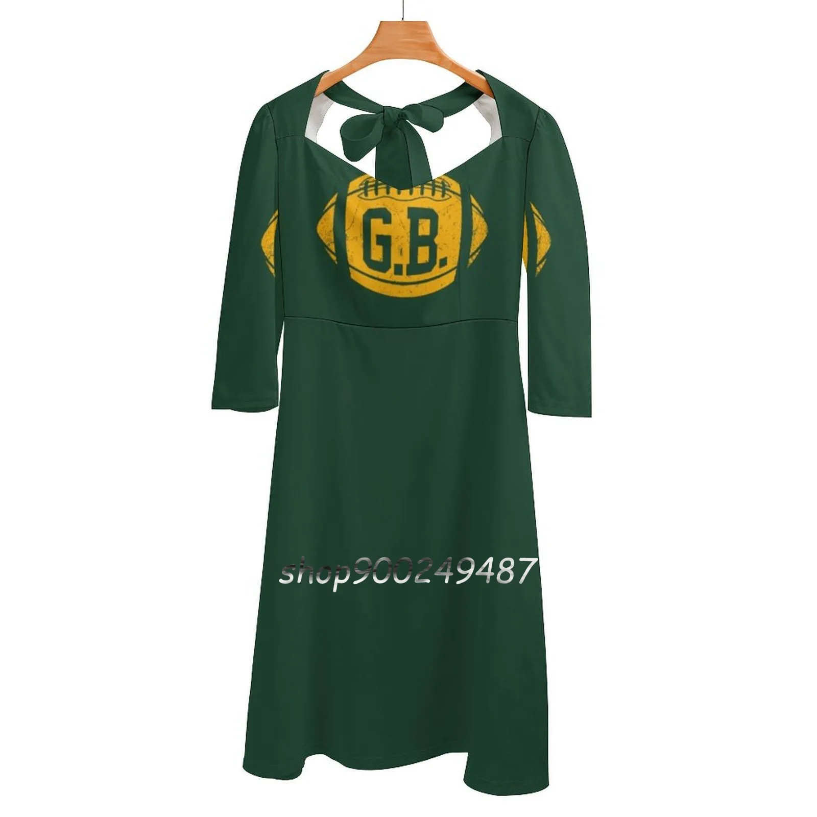 

Gb Retro Football-Green Square Neck Dress New Plus Size Elegant Women Waist Tight Dress Gb Go Pack Go Aaron Rodgers Football