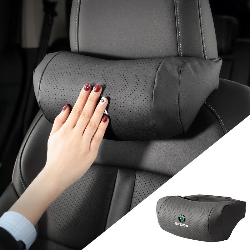자동차 좌석 머리 받침 PU 가죽 목 베개 헤드 지원 보호대 쿠션 Skoda Octavia Rapid Kodiaq Superb Derivative Karoq