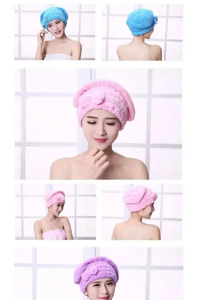 1Pc Mikrofaser Schnell Haar Trocknen Bad Handtuch Bowknot Wrap Handtuch Kappe Bad Zubehör Bonnets Für Frauen Designer Dusche Kappe – Detail 7