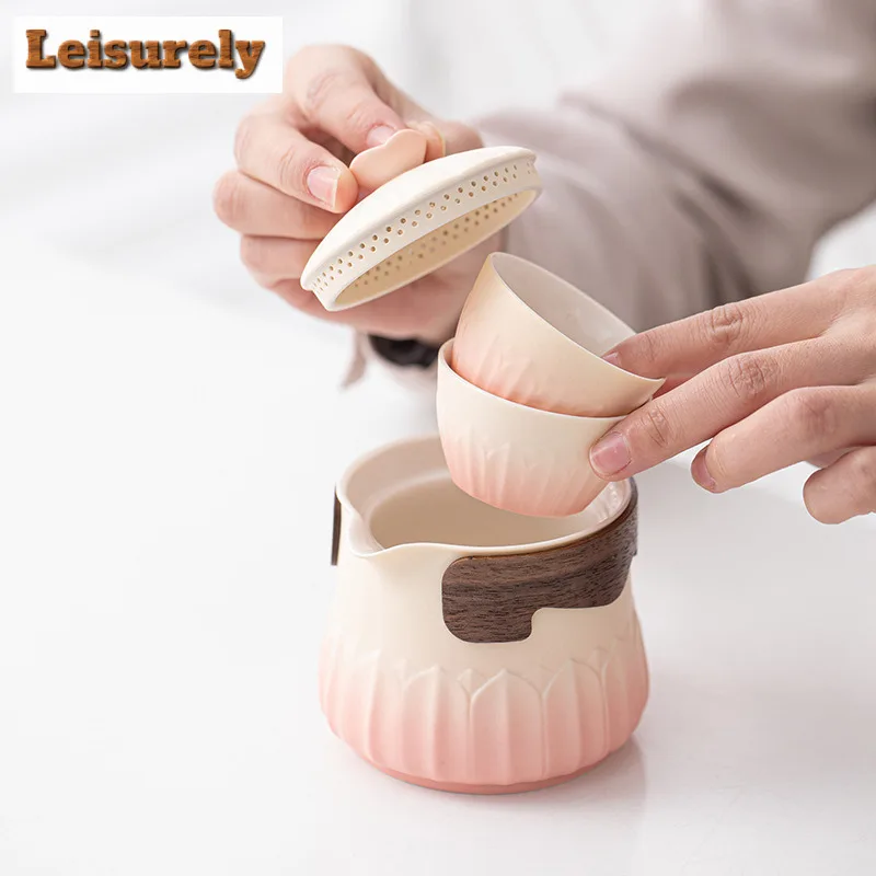 Gradient Ramp Lotus Travel Tea Set Kit Traditional 1 Pot 3 Cups Tea Maker Organizer Portable Camping Tote Bag Accessories Craft