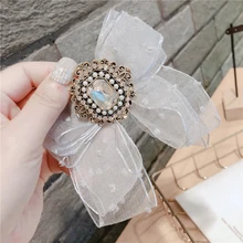 

Korean Style Hair Clip Spring And Summer Dot Yarn Bow Spring Hairpin For Women Girls HairJewelry Temperament Elegant Accessoires