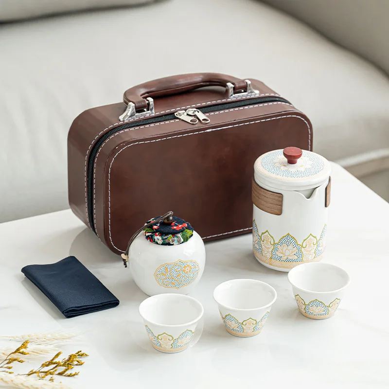 Portable Travel Kung Fu Tea Set,Creative Ceramic Quick Tea Set Chinese Office Teapot and Cup Set Light Luxury Friend Gifts