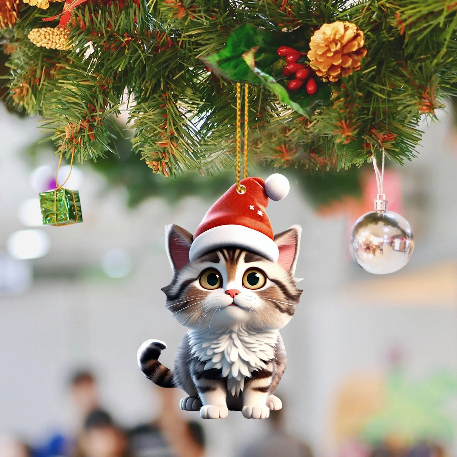 Christmas Modern Home Decoration 2d Acrylic Cartoon Cat Christmas Tree Pendant Cartoon Cute Cosas De Navidad christmas decorations