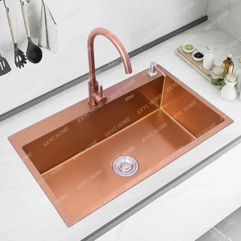 Kitchen 304 Stainless Steel Sink Nano Handmade Large Single Sink Undercounter Middle Basin Rose Gold Washing Basin Pondlet
