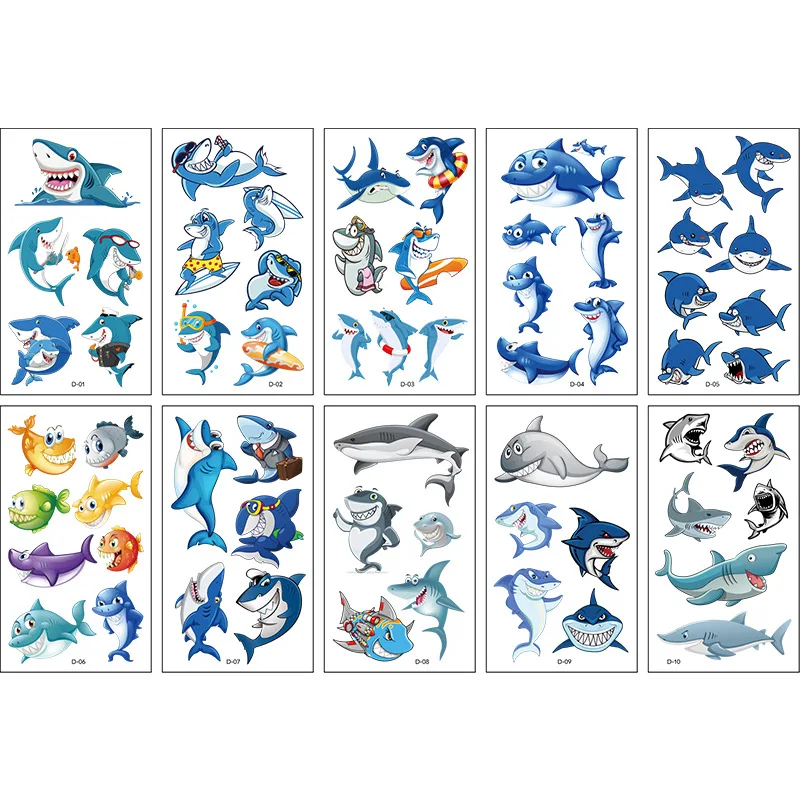 10 Pack Fake Tattoo Stickers Cartoon Temporary Tattoos Kids Arm Tattoos for Kids Shark Ocean Fun Party Tattoo Stickers tattoo sticker temporary tattoos