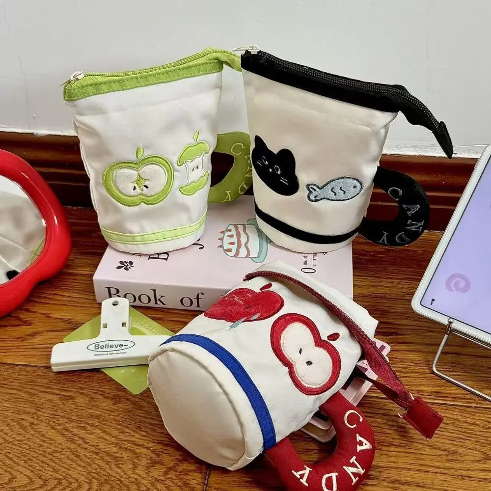 Cute Cylindrical Cup Pen Bag Foldable Multifunctional Pencil Case Large Capacity Stationery Organizer Gift