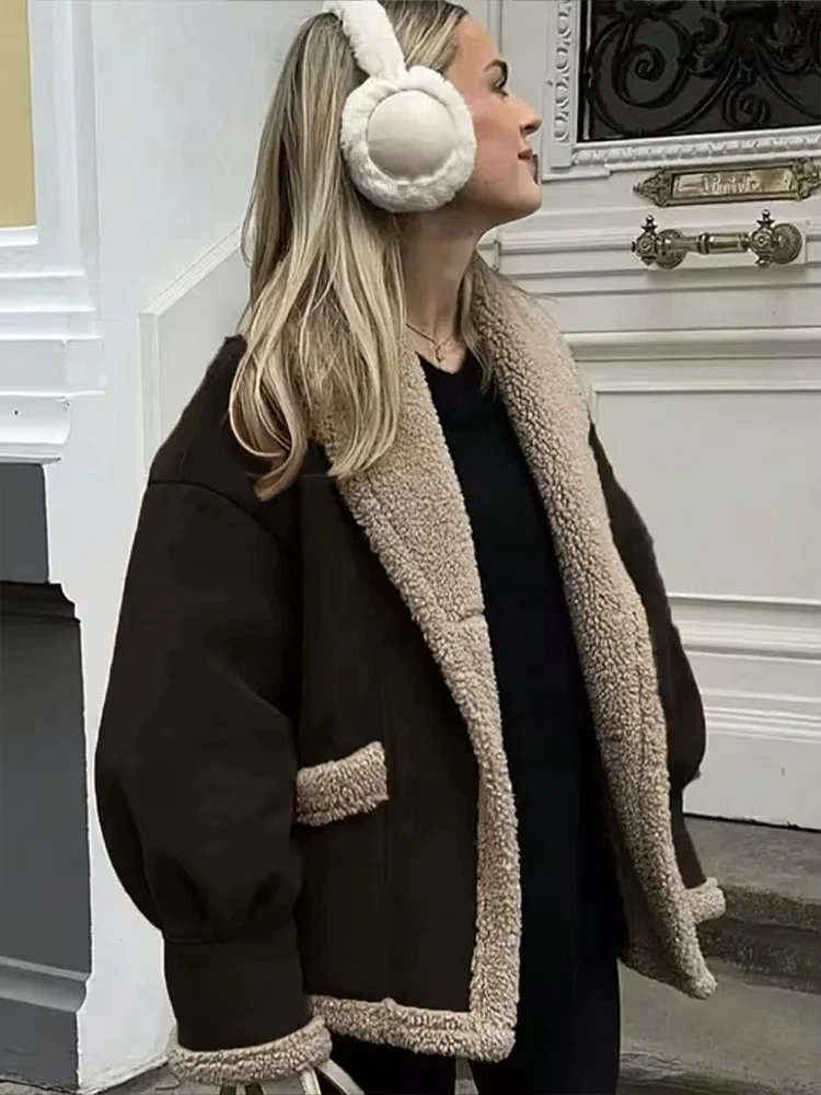 HH Autumn Women Vintage Turn Down Collar Coat Single Breasted Long Sleeve Jacket With Pockets Fashion High Street Outwear