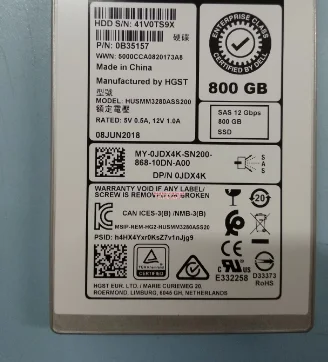 For 0JDX4K JDX4K HUSMM3280ASS200 800G SAS 12Gb SSD Solid State Drive
