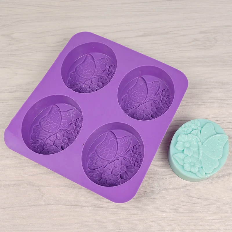 창의적인 꽃 실리콘 비누 금형, 나비 촛불 수지 석고 만들기, 기하학 타원형 초콜릿 금형, 홈 장식 선물, 4 홀