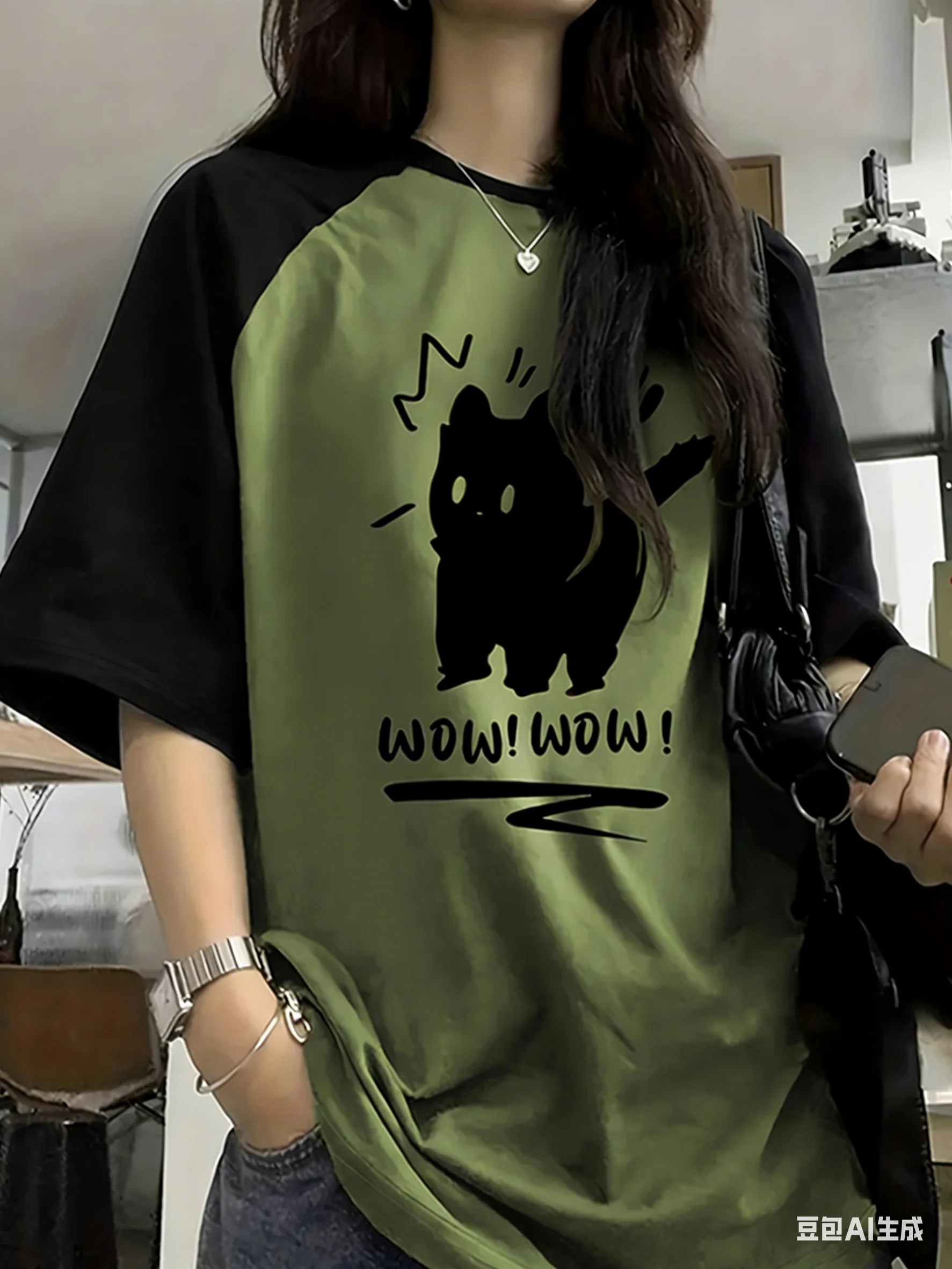 Lustige Katze Gedruckt Sommer T-Shirt für Frauen Patchwork Kurzarm Harajuku Tees Sport Fußball Jersey Y2K Lose Übergroßen Tops