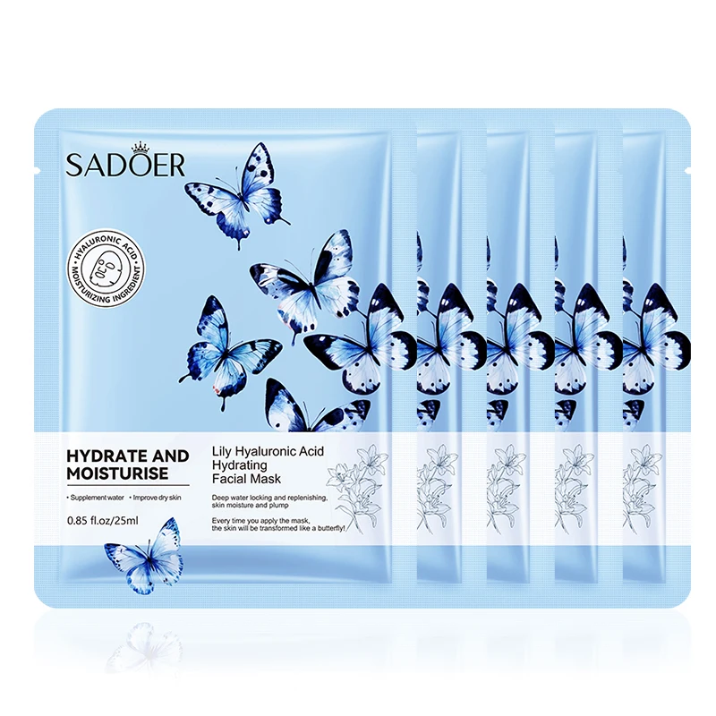 SADOER Lily Hyaluronsäure-Gesichtsmaske, feuchtigkeitsspendende Blattmasken, feuchtigkeitsspendende Anti-Aging-Falten-Gesichtsmasken, Schönheits-Hautpflege