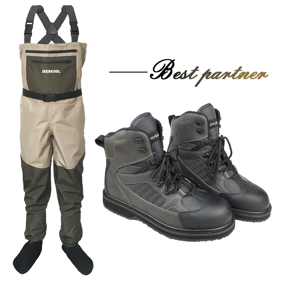 JEERKOOL Fly Fishing Waders Hunting Wading Pants and Shoes Rubber Sole Waterproof Suit Outdoor Overalls Work Upstream Clothes