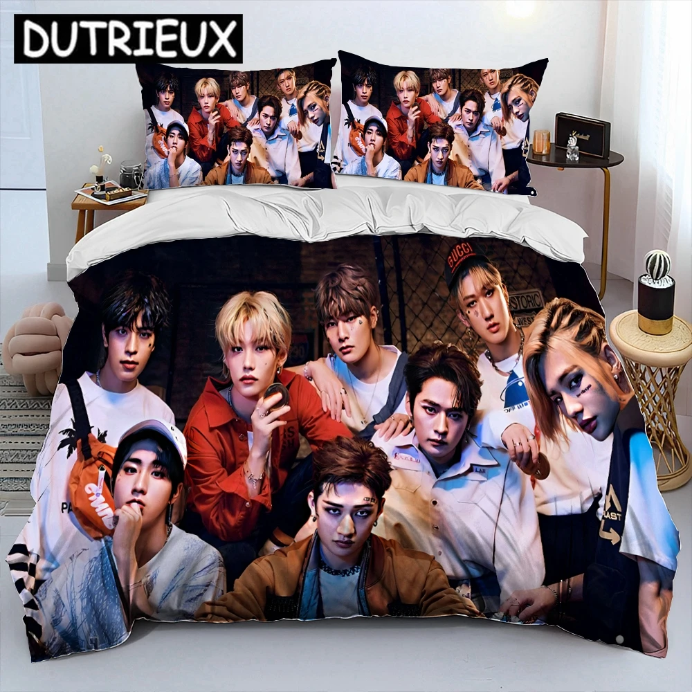 

3D Stray Kids Kpop Singer Star Comforter Bedding Set,Duvet Cover Bed Set Quilt Cover Pillowcase,king Queen Size Bedding Set Kids