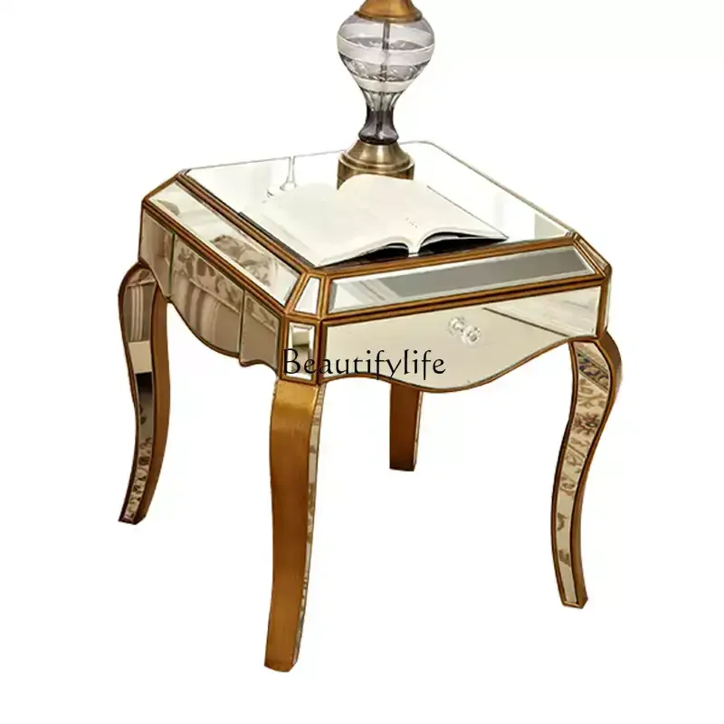 Mirror corner table glass coffee table is sofa small mini simple and modern