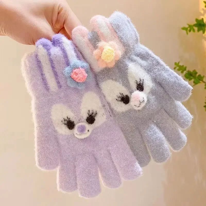 Winter New Disney StellaLou LinaBell Children Knitting Five Finger Gloves Cute INS Warm Plush Half Finger Portable Colors Glove