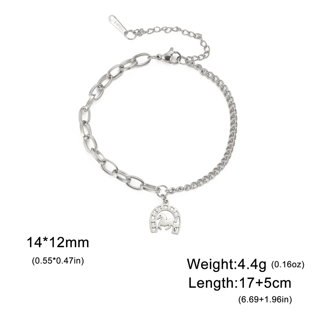 My Shape Bracciale Con Ciondolo Cavallo | Catena A Grano Di Riso In Lega Argentata | Regalo Per Amanti Dei Cavalli - 3