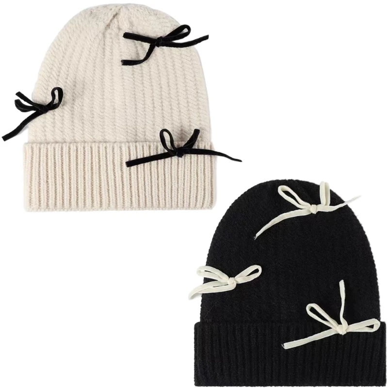 

Elegant Bowknot Knit Hat for Women Soft Slouchy Hat Fashion Skull Hat Crochet Beanie Hat Teens Casual Shopping Headwear