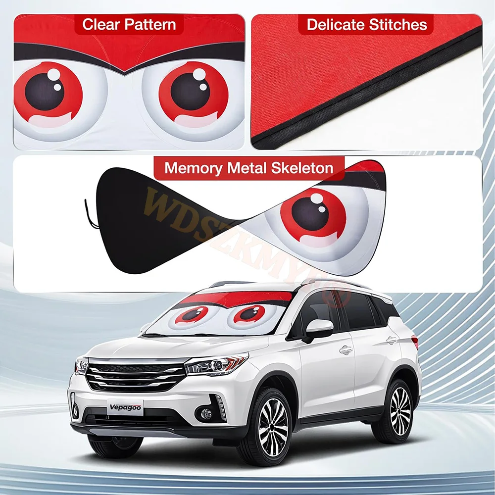 Car windshield sun shade Cartoon Devil's Eye Foldable 59'x27.5' Funny Eyes Wear-Resistant Reflective