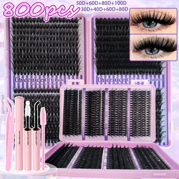 QUEENICE Lashes Cluster DIY Lash Extension Mixed Tray Clusters Eyelashes Fluffy Individual Lashes Cat Eye Lash Extension