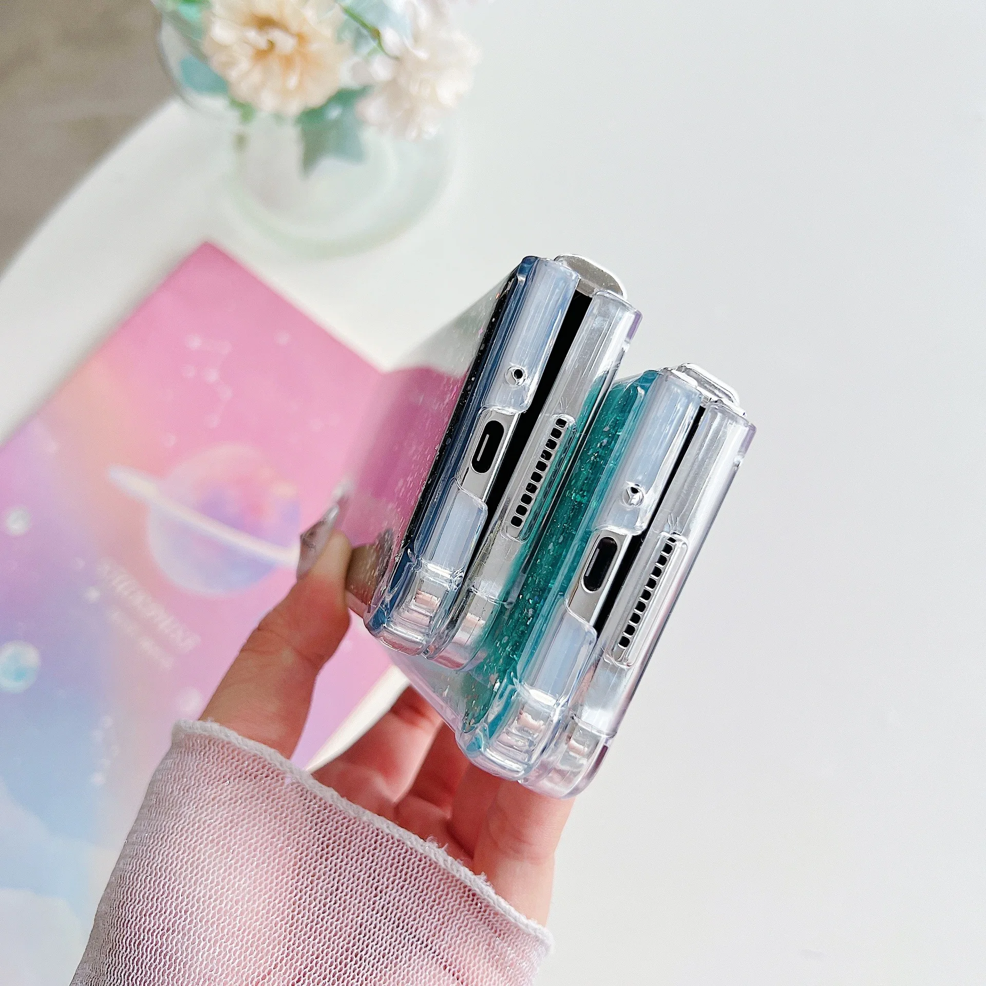 Samsung Galaxy Z Fold 5 4 3 Fold5 Hülle Magnetisch fir Magsafe Charge Cover Epoxy Gradual Clear Glitter Shell Anti-Fall_voghion.com