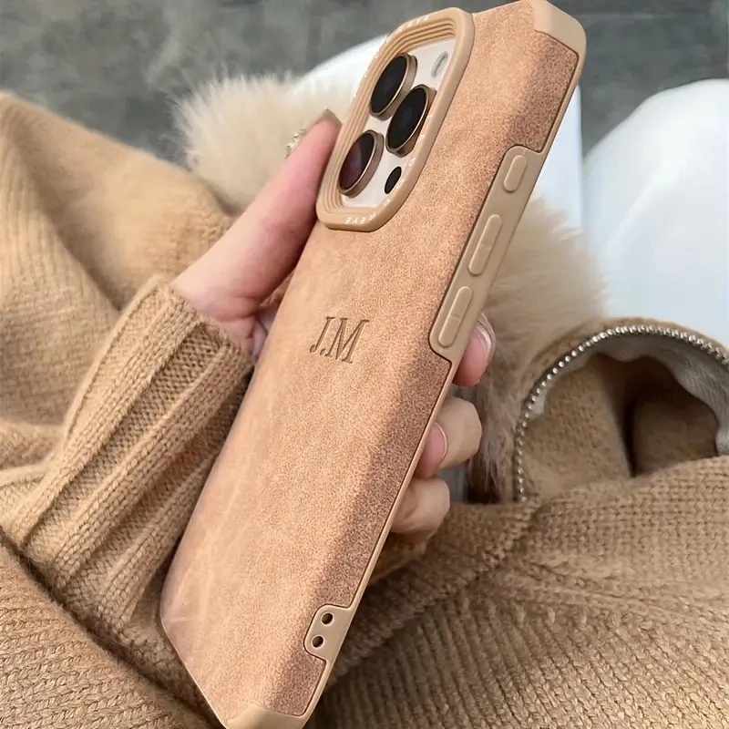 Personalized Luxury Suede Phone Case with Custom Name Design