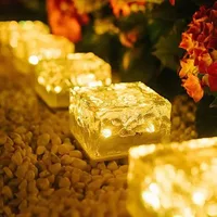 4/6 LED Outdoor Waterproof Garden Pathway Floor Glass Solar Ice Cube Brick Paver Rock Landscape Led Lamp Lights for Festival 1