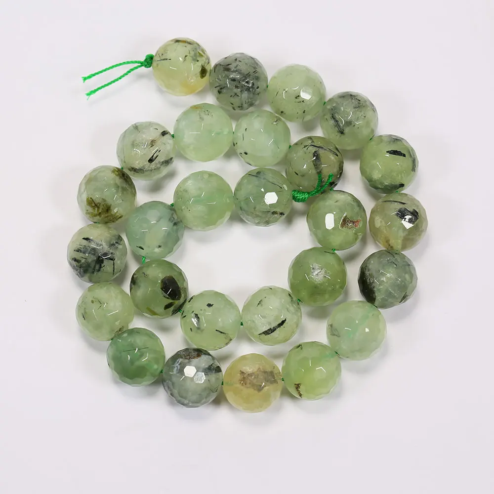 APDGG Natural 14MM Green Round Faceted Prehnite Gems Stone Loose Stone Beads 15.5