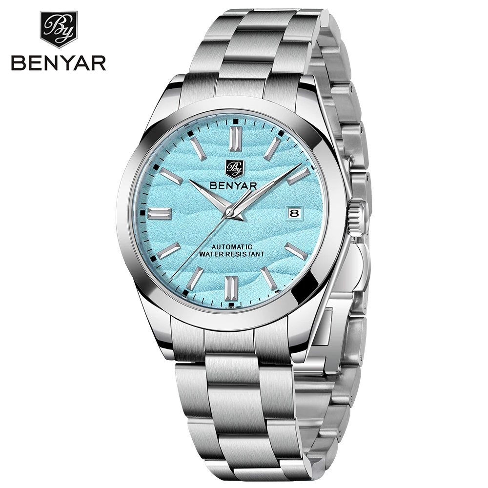 BENYAR 2024 Sand Dia 40MM Orologi meccanici in vendita calda in acciaio inossidabile 316L Semplice orologio da polso automatico impermeabile 5 bar per uomo_voghion.com
