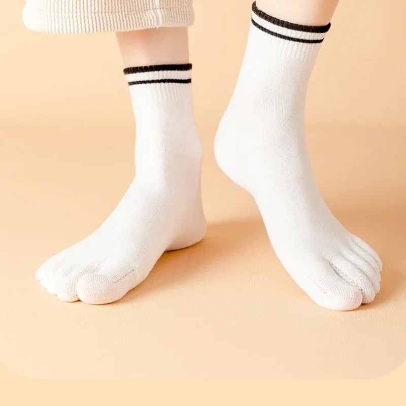 Cotton Mid Calf Socks Womens Socks Womens Mid Calf Socks 3 Pairs Five Finger Socks Women Yoga Pilates Cotton Socks with Separate Fingers Calf Crew Midi Tube Spring Autumn
