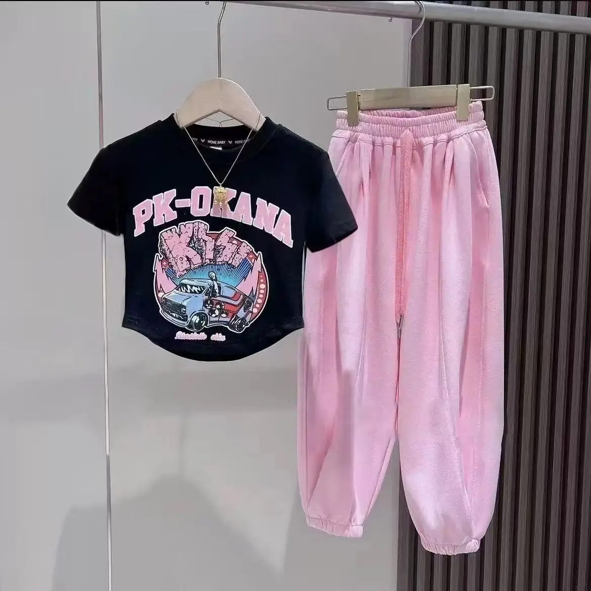 Girls Clothing Set Teenager Summer Girls Clothes Midriff Street Suit Crop Top T Shirt + Pant