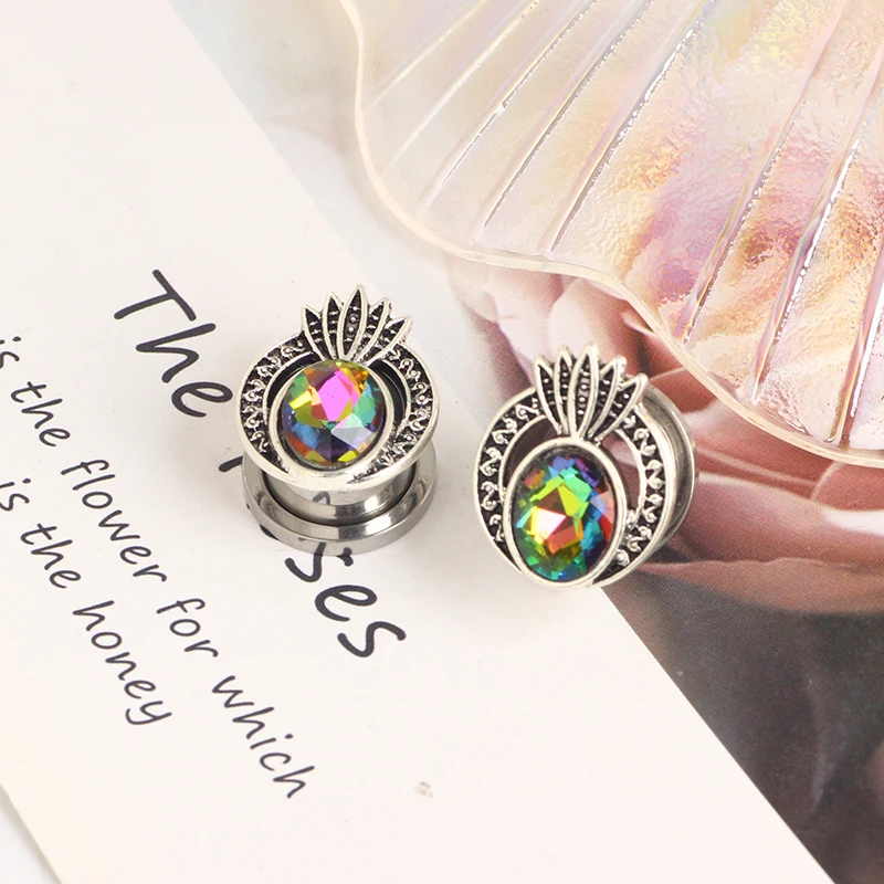 6-16mm Stainless Steel CZ Crystal Ear Piercing Plugs Gauges Expanders Body Jewelry Ear Tunnels Stretchers 60pcs