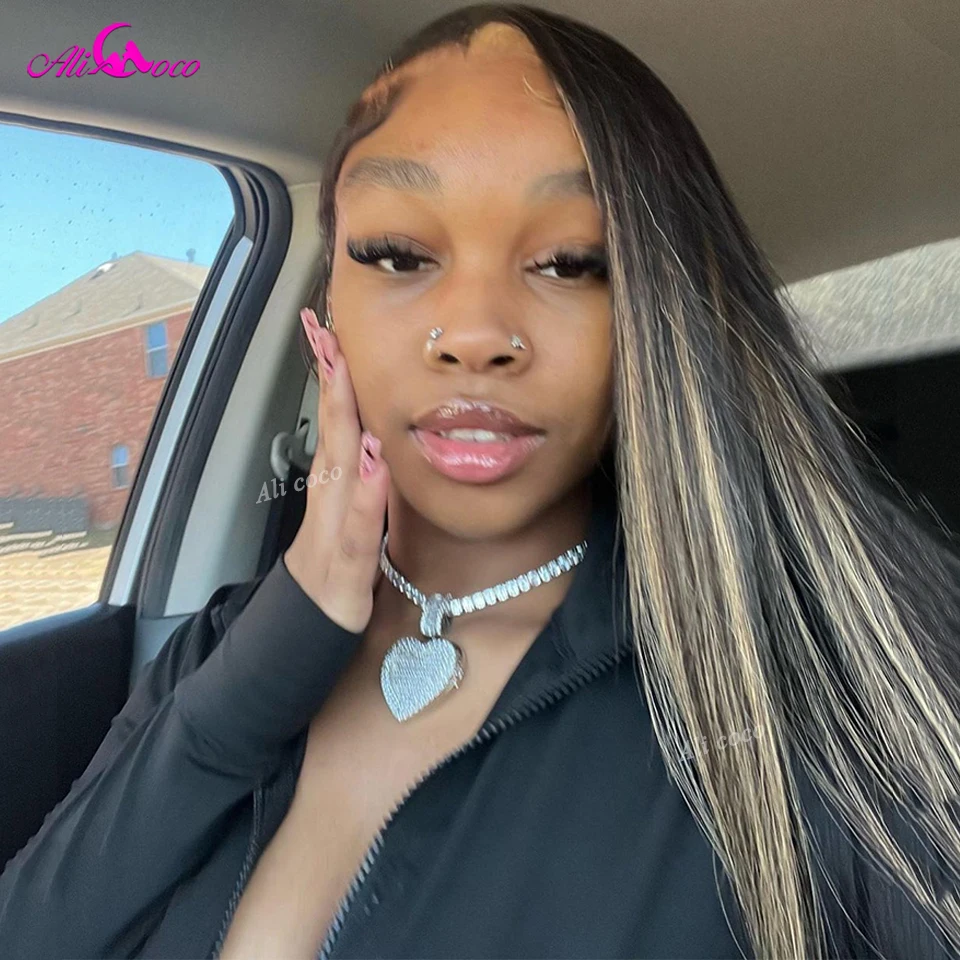 Ali Coco 13x4 13x6 Lace Front Wig Hanging Ear Hair Blonde Colored Lace Front Wigs PrePlucked Highlight Blonde Human Hair Wigs 2