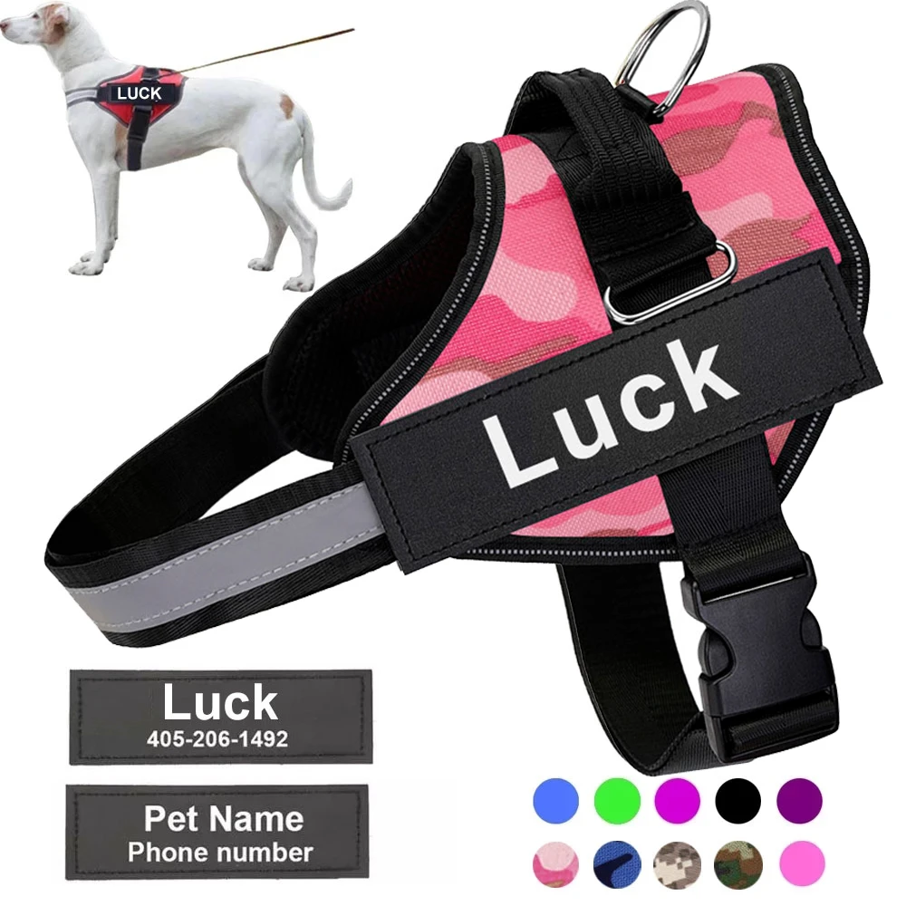 Personalized Dog Harness Reflective Adjustable Dog Harness Vest For small large Dog With Customized Patch Dogs Training Supplies