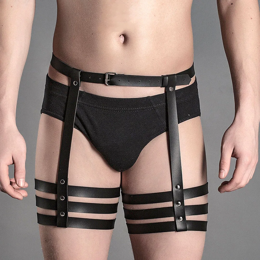 Harness for Men Pu Leather Leg Harness Suspenders Adjustable Studded Decor  Thigh Garter Belt BDSM Gay Sex Bondage Harness - AliExpress