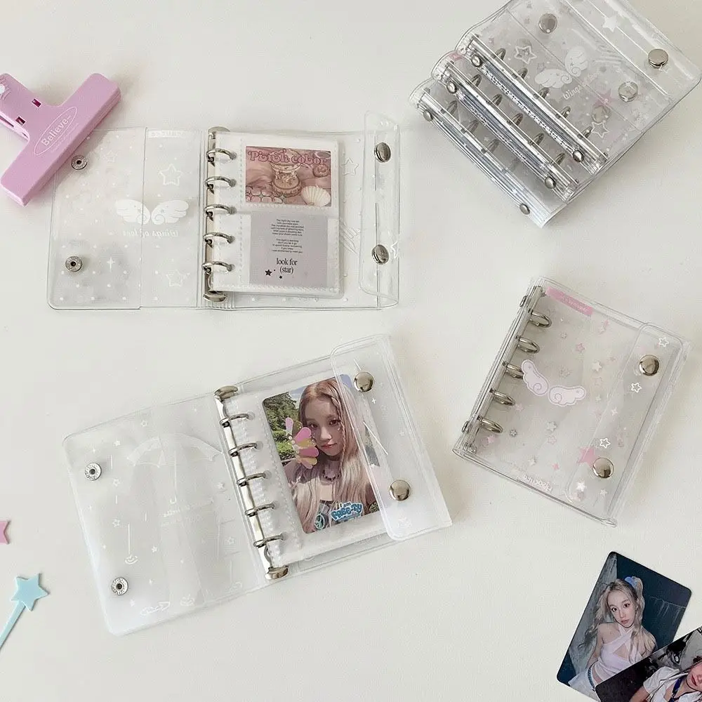 다기능 투명 루즈리프 커버 천사 날개 패턴 3인치 스토리지 포토앨범 바인더 노트