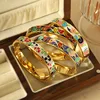 New Design Multicolor Oil Painting Flower Bangles for Women Vintage Stainless Steel Bracelets Holiday Accessories