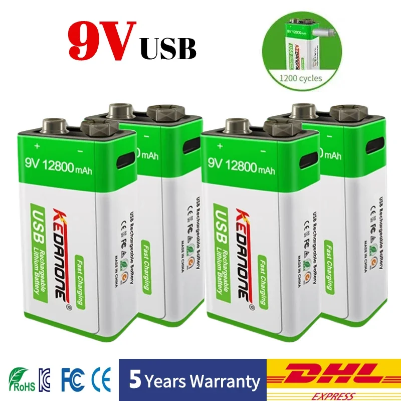

Type-C 9V USB Lithium Rechargeable Battery 6F22 9V Li-ion Battery for Multimeter Microphone Toy Remote Control KTV